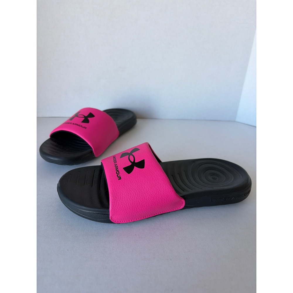 Under Armour Girls Ansa Fix Slides Pink Black Athletic Sandals 3023793-602 5Y